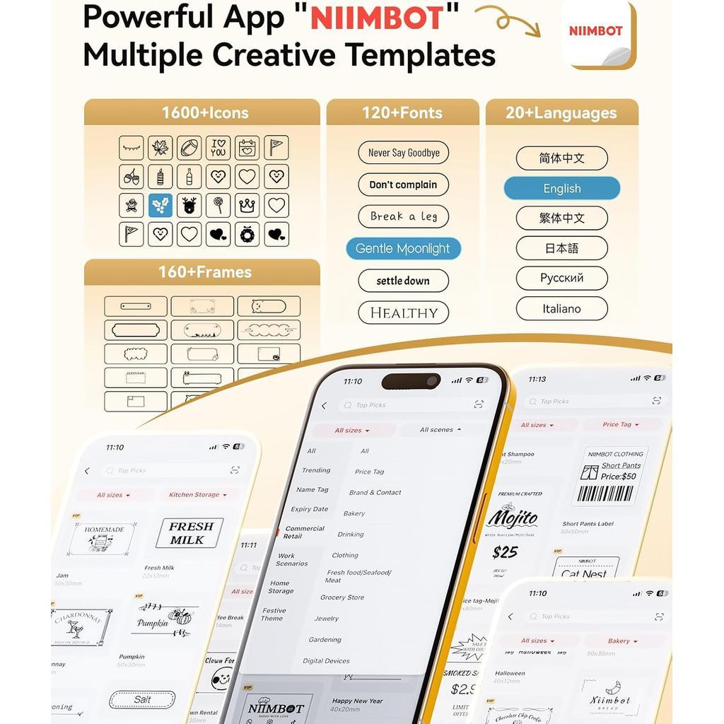 NIIMBOT B2 Pro Label Printer, 300dpi HD Sticker Maker Labelling Machine for Retail Store Office