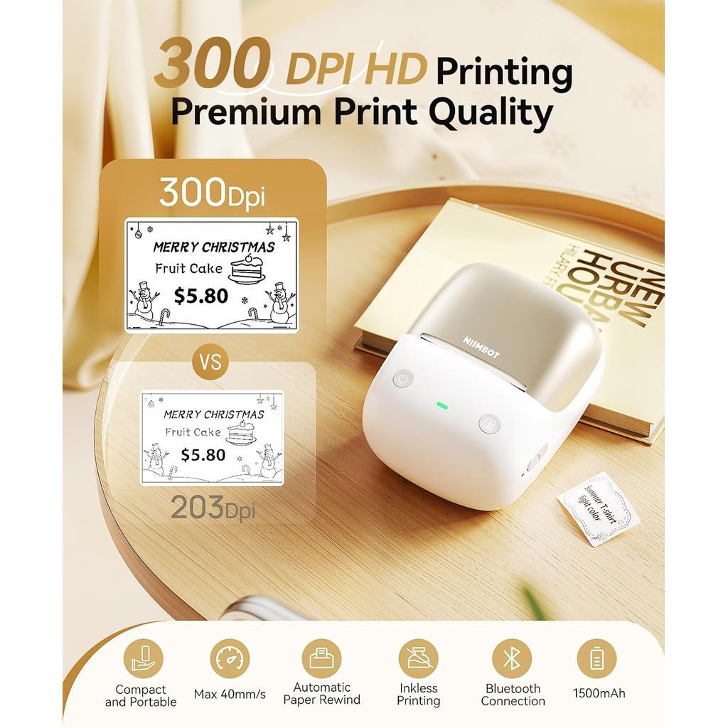 NIIMBOT B2 Pro Label Printer, 300dpi HD Sticker Maker Labelling Machine for Retail Store Office