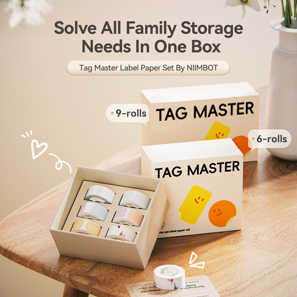 NIIMBOT Tag Master Label Sticker Set 6-roll and 9-roll Pack For D110 / D11 / D101 / H1S Refill Paper