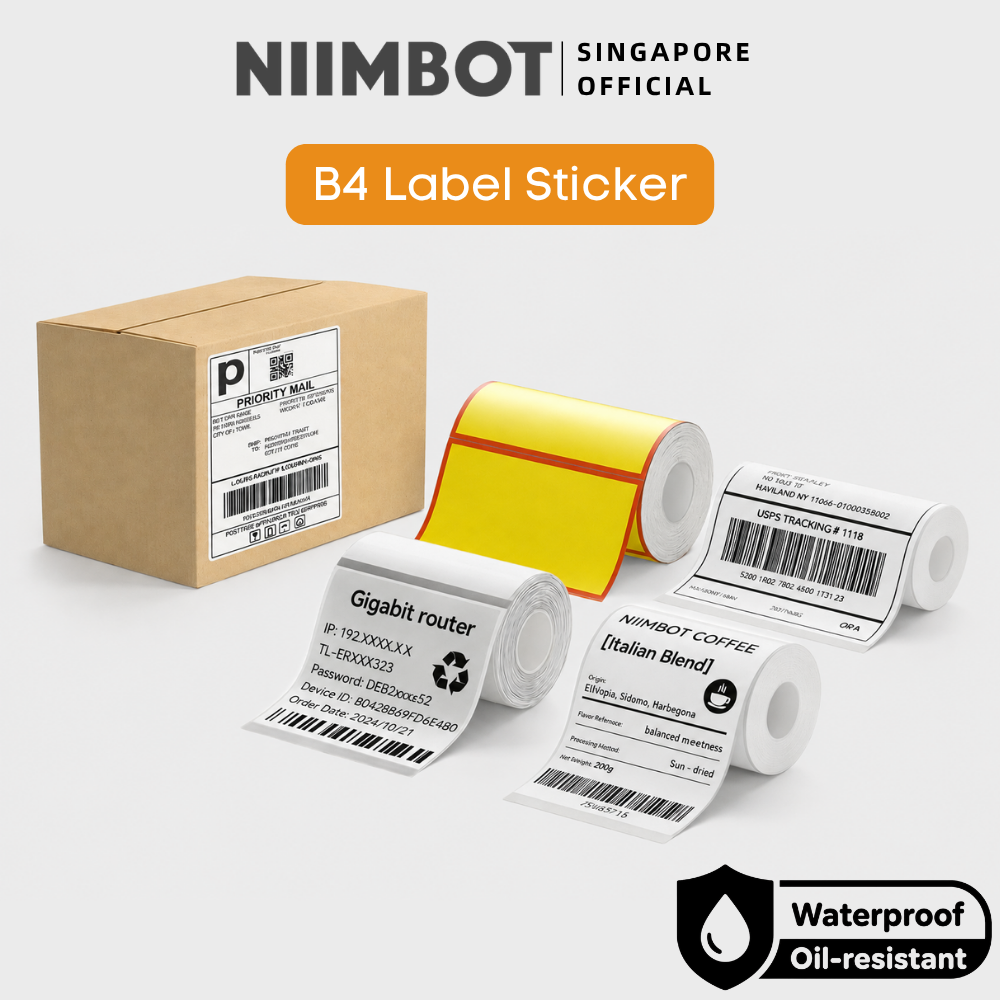 NIIMBOT B4 Label Sticker 50mm to 110mm, Waterproof Thermal Refill Airway Bill Paper Price Tag Roll