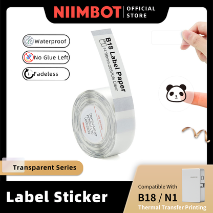 [for B18 N1] [Transparent Series] NIIMBOT Thermal Label Stickers for B18, Waterproof Anti-Oil Scratch-Resistant Paper