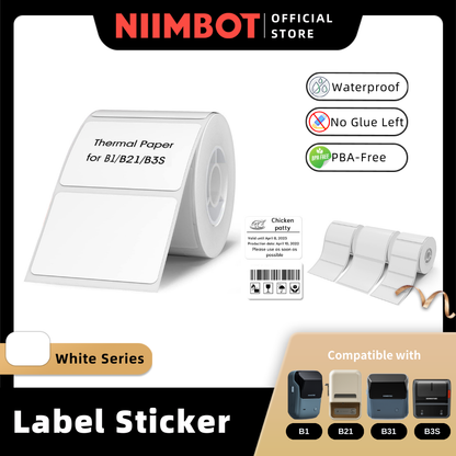 [for B21 B1 B31 B3S] [White Series] NIIMBOT White Label Sticker, Waterproof Refill Thermal Label Paper