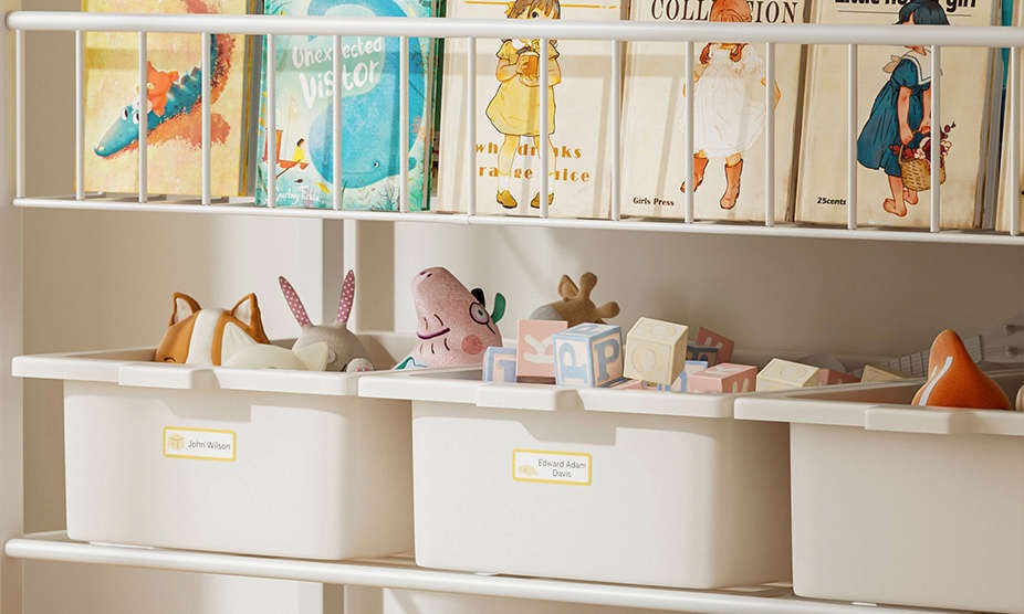 School water bottles and books with printed name labels