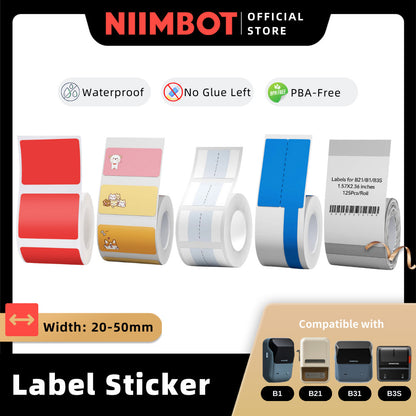 NIIMBOT B21 B1 B3S B31 20-50mm Sticker, Waterproof Thermal Refill Smooth Label Paper Tag Roll Tape