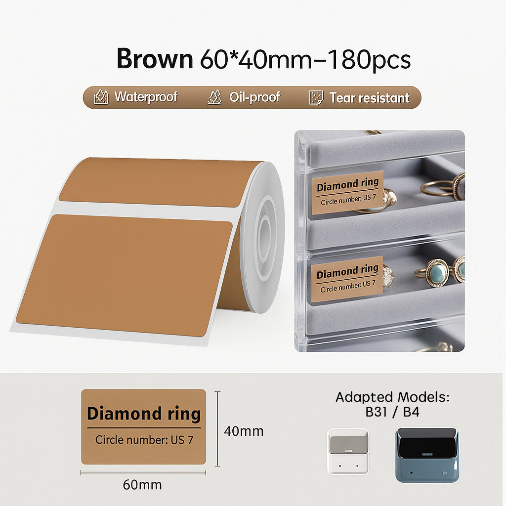 NIIMBOT B4 Label Sticker 50mm to 110mm, Waterproof Thermal Refill Airway Bill Paper Price Tag Roll