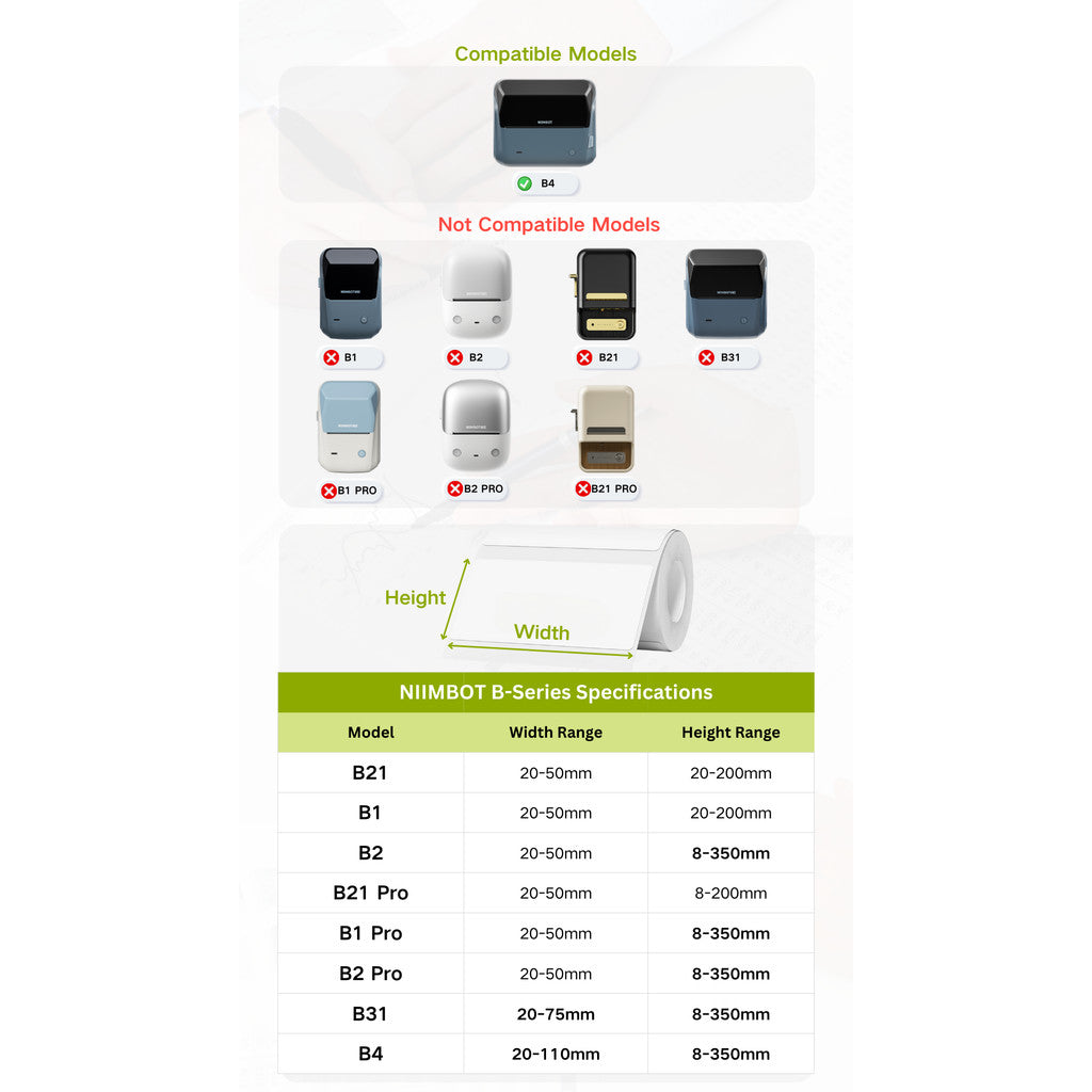 NIIMBOT B4 Label Sticker 50mm to 110mm, Waterproof Thermal Refill Airway Bill Paper Price Tag Roll