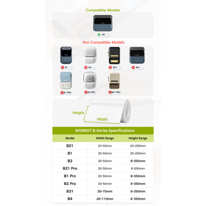 NIIMBOT B4 Label Sticker 50mm to 110mm, Waterproof Thermal Refill Airway Bill Paper Price Tag Roll