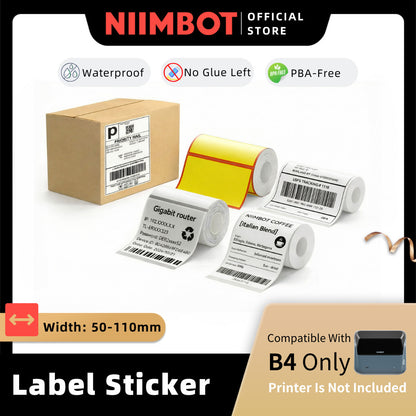 NIIMBOT B4 Label Sticker 50mm to 110mm, Waterproof Thermal Refill Airway Bill Paper Price Tag Roll