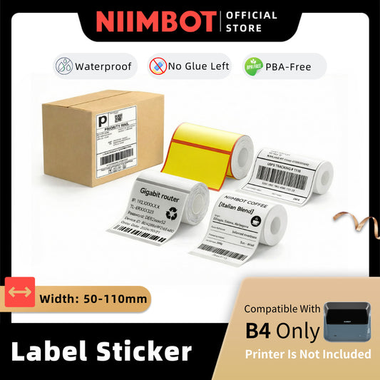 NIIMBOT B4 Label Sticker 50mm to 110mm, Waterproof Thermal Refill Airway Bill Paper Price Tag Roll
