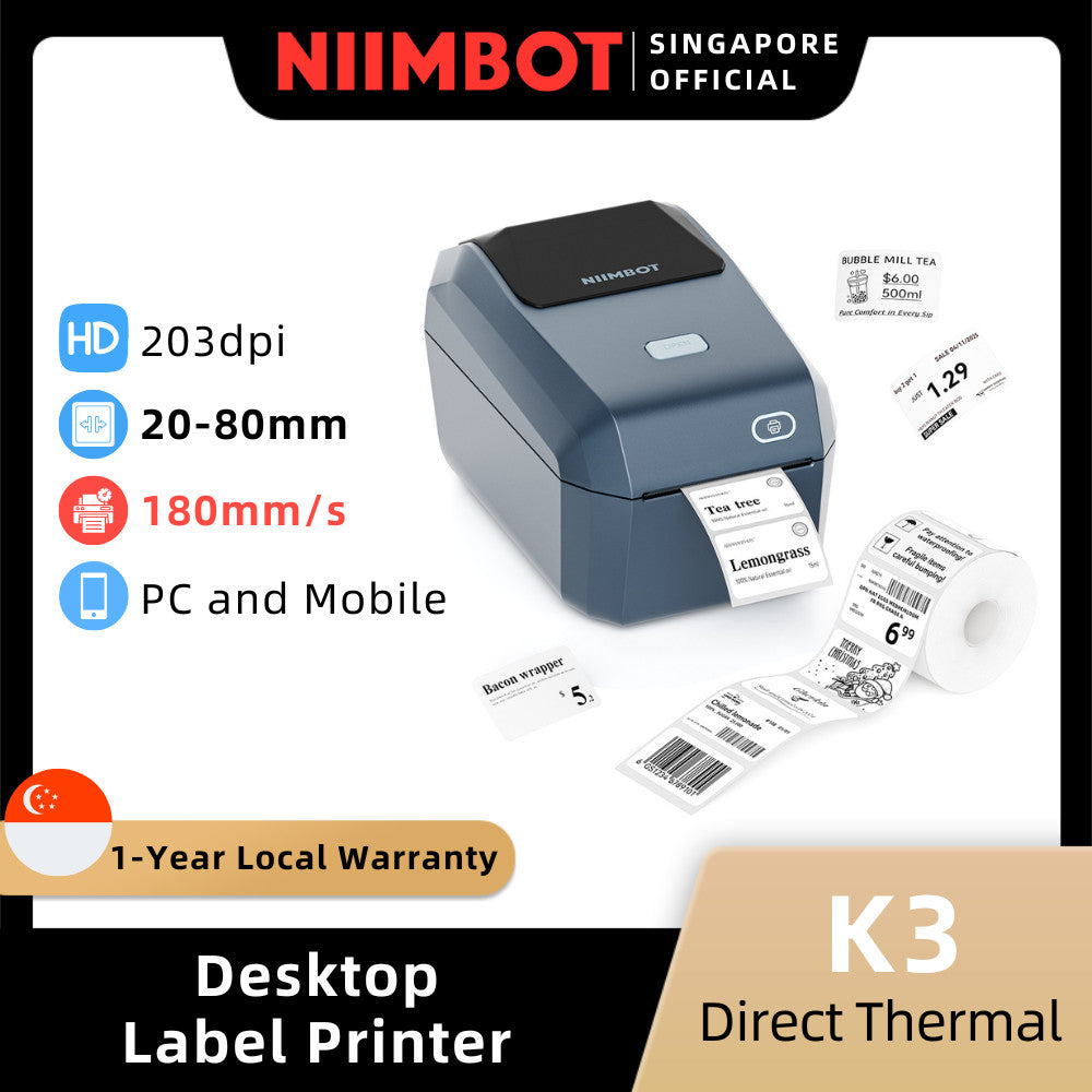 NIIMBOT K3 3-Inch Desktop Label Printer with High-Speed Bluetooth and USB for Small Business Office