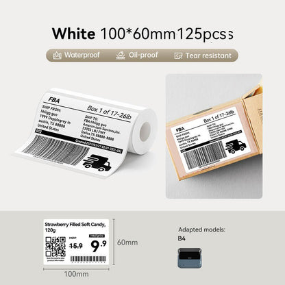 NIIMBOT B4 Label Sticker 50mm to 110mm, Waterproof Thermal Refill Airway Bill Paper Price Tag Roll