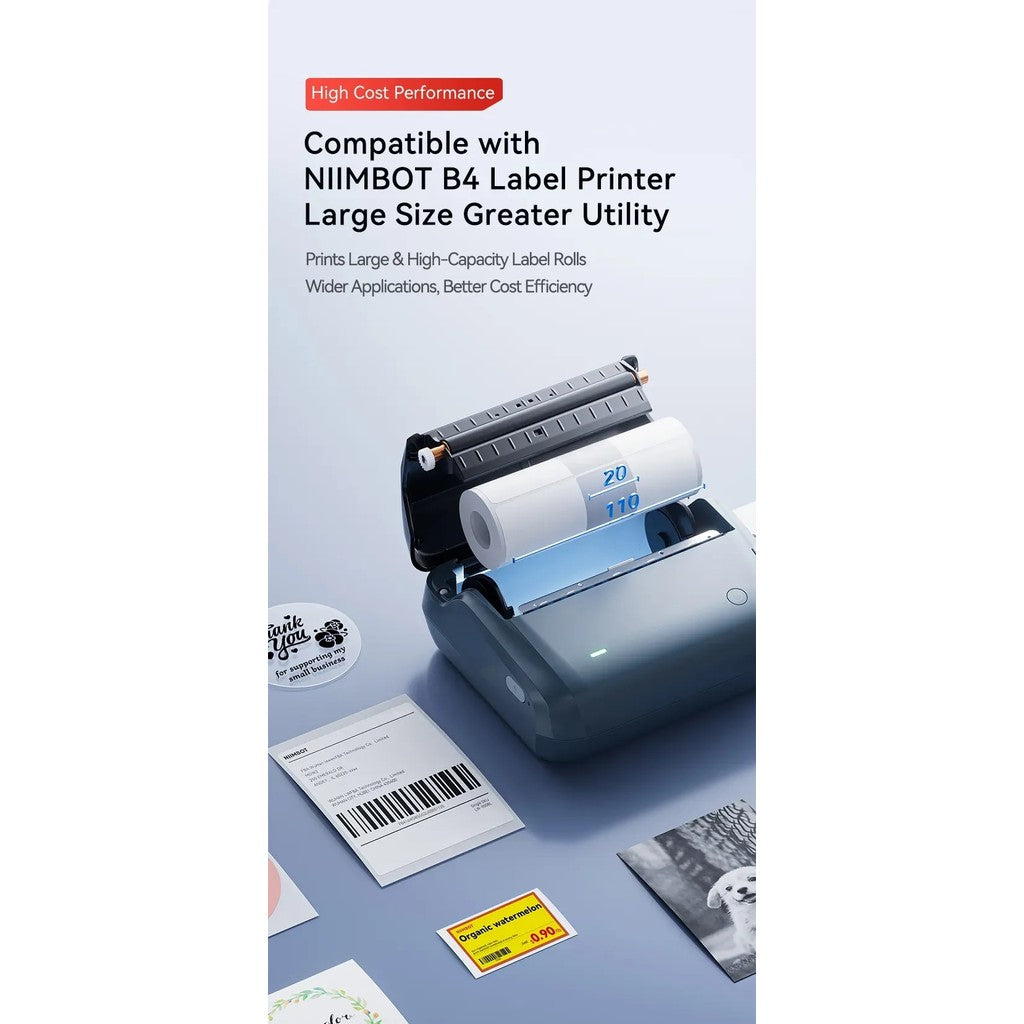 NIIMBOT B4 Label Sticker 50mm to 110mm, Waterproof Thermal Refill Airway Bill Paper Price Tag Roll
